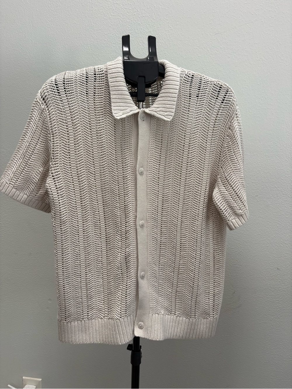 GAP Men's Short-Sleeve Open-Knit Button Cardigan - Cream